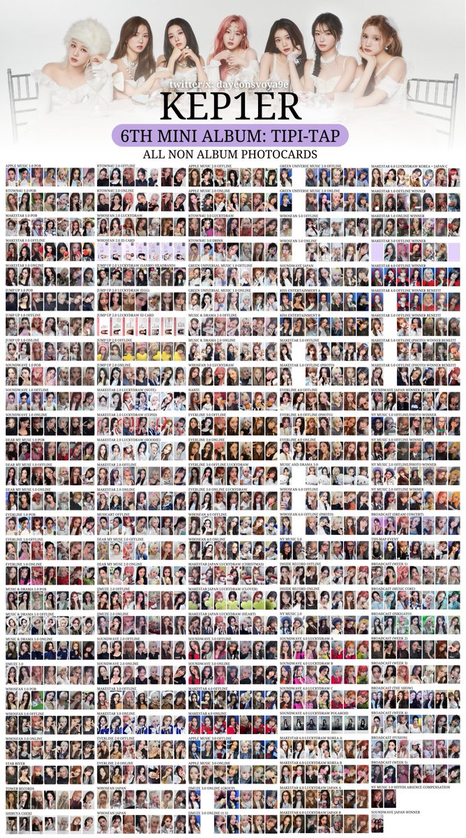 dayeonsvoya9e's tweet photo. Kep1er The 6th Mini Album
<TIPI-TAP>

ALL NON ALBUM PHOTOCARDS

#케플러 리스트 template wishlist list pc #YUJIN #XIAOTING #CHAEHYUN #DAYEON #HIKARU #HIYYIH #YOUNGEUN 포카 포토카드 #ケプラー トレカ #TIPI_TAP #TIPI_MAP https://t.co/GuUrsaw5n6