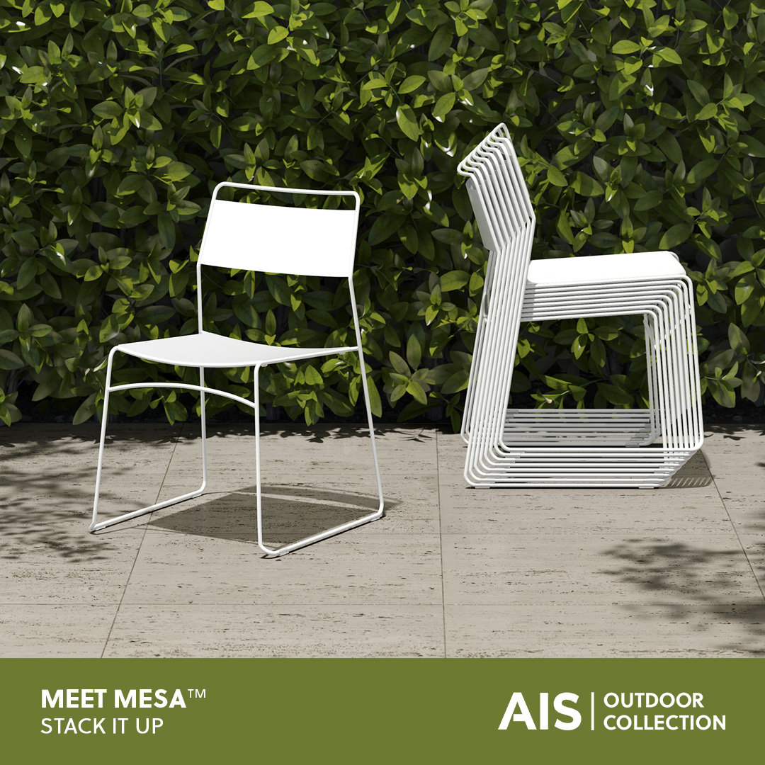 Mesa brings simple elegance to every environment—from café to campus. Lightweight, all-metal, &amp;  stackable with a built-in handle.​

Available in eight paint colors that withstand the elements.​

See Mesa: ais-inc.com/products/mesa-…​​

#AISOfficeFurniture #AISOutdoor #WorkAnywhere