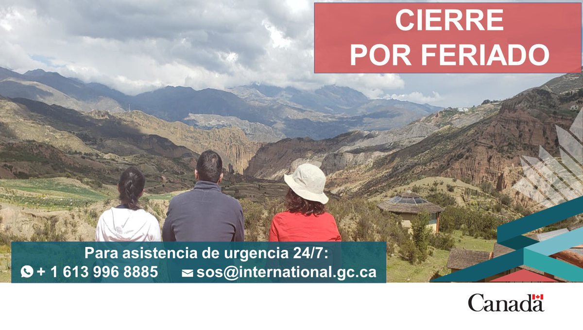 📢 Nuestra Embajada en La Paz, Bolivia, estará cerrada el 18 de abril. Para asistencia consular de emergencia, contactarnos al 591 (2) 241-5141 o a través de sos@international.gc.ca. 
Para más información: travel.gc.ca/assistance/eme…