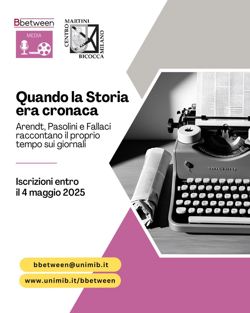 Bbetween Unimib (@bbetween_unimib) on Twitter photo Quattro appuntamenti in <a href="/unimib/">Università degli Studi di Milano-Bicocca</a> insieme a <a href="/jacopotondelli/">jacopo tondelli</a> per approfondire da un punto di vista storico e sociale, attraverso la lettura dei giornali, alcuni importanti avvenimenti narrati da tre grandi intellettuali. Partecipazione gratuita.
Info: unimib.it/eventi/storia-… Quattro appuntamenti in <a href="/unimib/">Università degli Studi di Milano-Bicocca</a> insieme a <a href="/jacopotondelli/">jacopo tondelli</a> per approfondire da un punto di vista storico e sociale, attraverso la lettura dei giornali, alcuni importanti avvenimenti narrati da tre grandi intellettuali. Partecipazione gratuita.
Info: unimib.it/eventi/storia-…