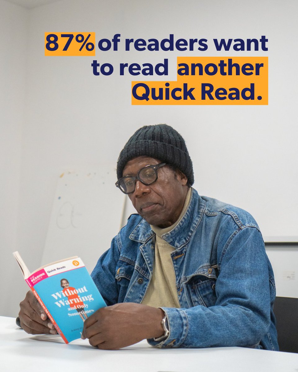 1 in 3 people struggle to finish what they’re reading.
#QuickReads are short, accessible books that help build reading confidence—87% of readers want to read more after finishing one.
👉 Find out more about their impact: readingagency.org.uk/get-reading/ou…
