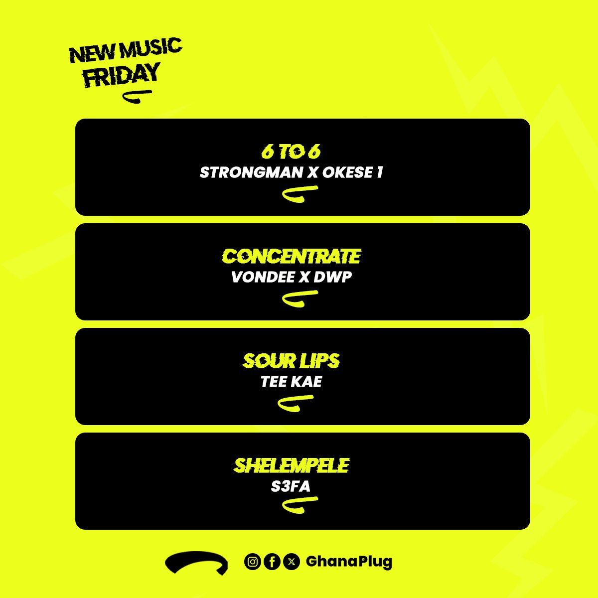 TheGhanaPlug's tweet photo. NEW MUSIC FRIDAY 🔥⚡️🇬🇭

Cover @GhDopeNation 

Featuring @_Lyricaljoe @Medikalbyk @_tee_kae @AkwaboahMusic @OneRJZ @StrongmanBurner @OKESE_1 @vondee___ @dwpacademyworld @s3fa_gh @cozypols @Whoismoffy @notsenae @4_RUNNA @Sea_ufo and many more https://t.co/KKx1uqIiTX