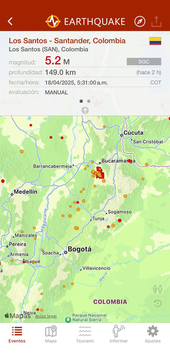 Jrmluque's tweet photo. Hace 2 h #temblor 5.2 en Los Santos (SAN), Colombia, 149.0km, 5:31 a.m. COT (SGC ) https://t.co/ep6sXagw3k https://t.co/wGcdupedQh