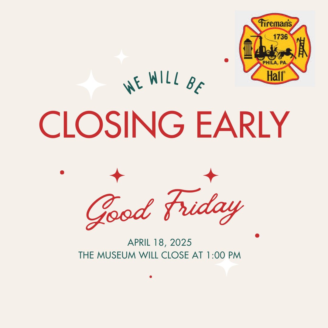 We will be closing at 1:00 today, April 18th. The museum will re-open Saturday morning at 10:00 AM.
