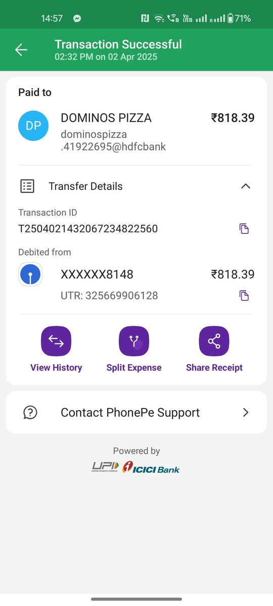 Vish_theWorldUS's tweet photo. Hellosir/madam,i have ordrd a pizza from Dominos,Dharapur,Guwahati on 02/04/25 and my money was also dducted but it havent got reflectd on their machine,so,they said, it will get refund after48 hrs but its been more than 2 weeks and hvnt got my money back @dominos_india @dominos https://t.co/M3CyElIrvC