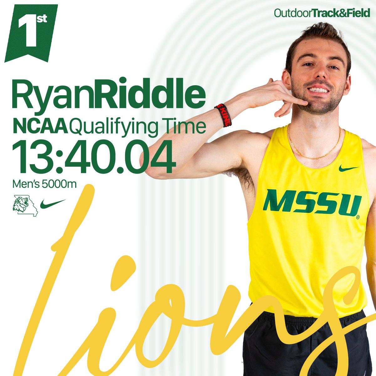 🚨 SCHOOL RECORD 🚨

School record = broken. 🔥 Ryan Riddle took 1st in his heat at the Bryan Clay Invitational last night, clocking an NCAA qualifying time of 13:40.04 in the men’s 5000m! 🦁