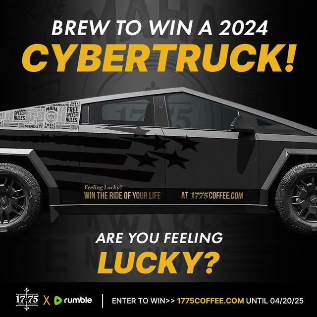 MasteringRumble's tweet photo. 🚨 Have you entered the 1775 Coffee x Rumble Cybertruck Giveaway yet?

⏰ Less than 48 hours left — ends 4/20!

This isn't a drill. It's a damn Cybertruck.

Enter now or regret it forever: https://t.co/qURxywGWPW https://t.co/5T0Co4Uyu3
