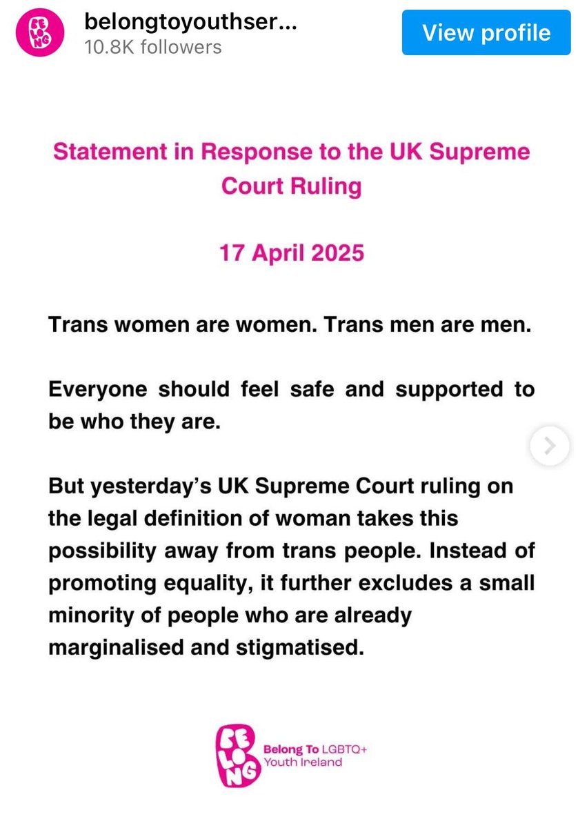 NotAllGays's tweet image. We awaited Belong To’s response to the UK Supreme Court ruling—a decision with no jurisdiction in Ireland—with bated breath. And right on cue, they delivered a statement full of emotion, and void of legal comprehension.

Once again, for Irish NGOs struggling with the basics: the…