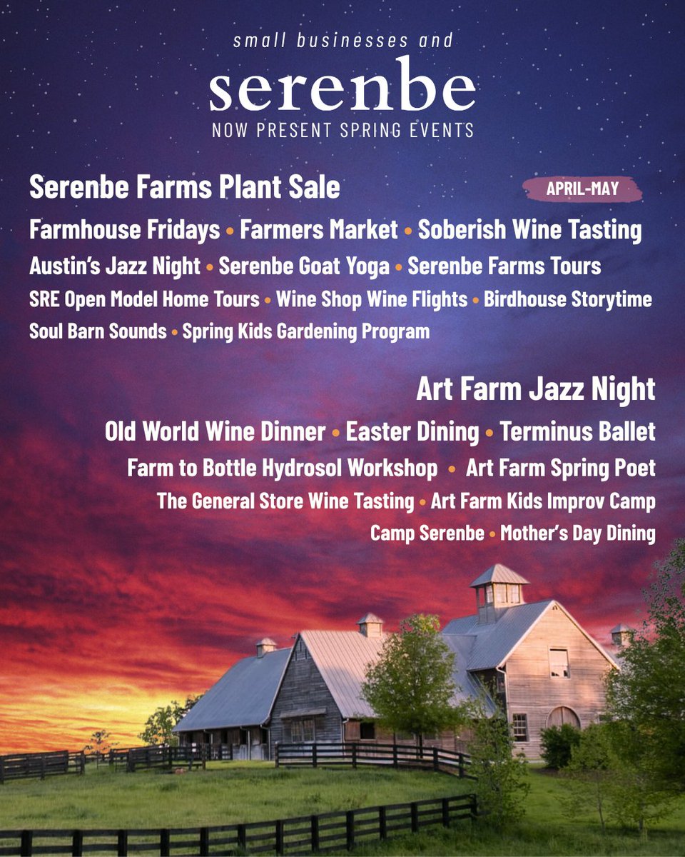 Our Spring lineup is stacked 🤩 and there's no long lines and terrible heat to enjoy these events! 😉 serenbe.com/events