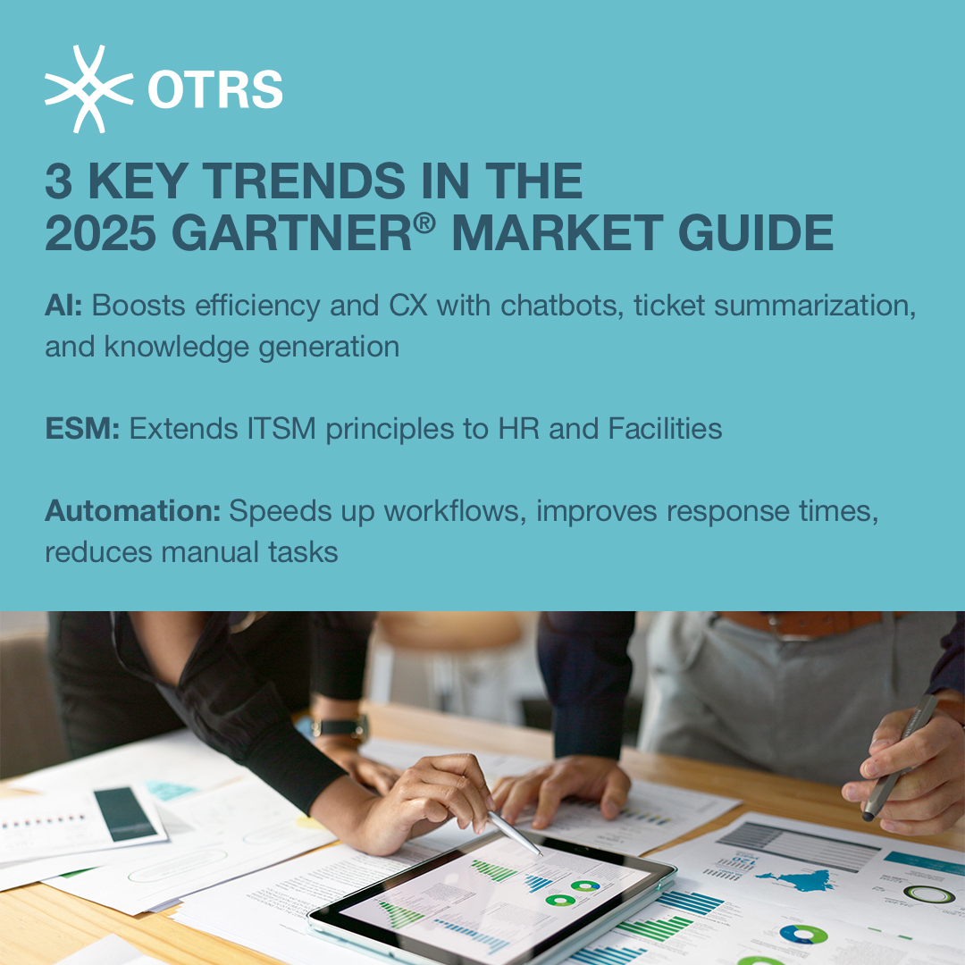 Are you ready for the future of #ITSM? The 2025 Gartner® Market Guide for ITSM platforms highlights key trends: AI, Automation, and Enterprise Service Management. 
Stay ahead and choose the right ITSM solution for your team: otrs.com/blog/itsm/gart…
#AI #ESM