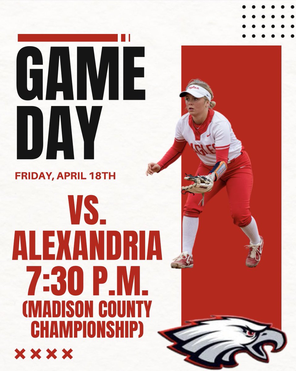 Madison County Championship!!

🆚 Alexandria
📍 HOME
⌚️ 7:30

❤️🦅🥎