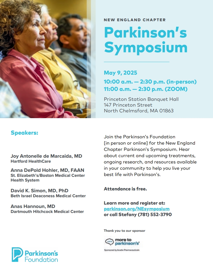 Parkinson's Disease Center at BIDMC (@bidmc_pd_center) on Twitter photo The <a href="/ParkinsonDotOrg/">Parkinson's Foundation</a> New England Chapter #Parkinsons Symposium takes place in person (North Chelmsford, MA) & online on May 9th! BIDMC Movement Disorders Center Director, Dr. David K. Simon, will be presenting on slowing #PD progression. Register for free: parkinson.org/events/2025/NE… The <a href="/ParkinsonDotOrg/">Parkinson's Foundation</a> New England Chapter #Parkinsons Symposium takes place in person (North Chelmsford, MA) & online on May 9th! BIDMC Movement Disorders Center Director, Dr. David K. Simon, will be presenting on slowing #PD progression. Register for free: parkinson.org/events/2025/NE…