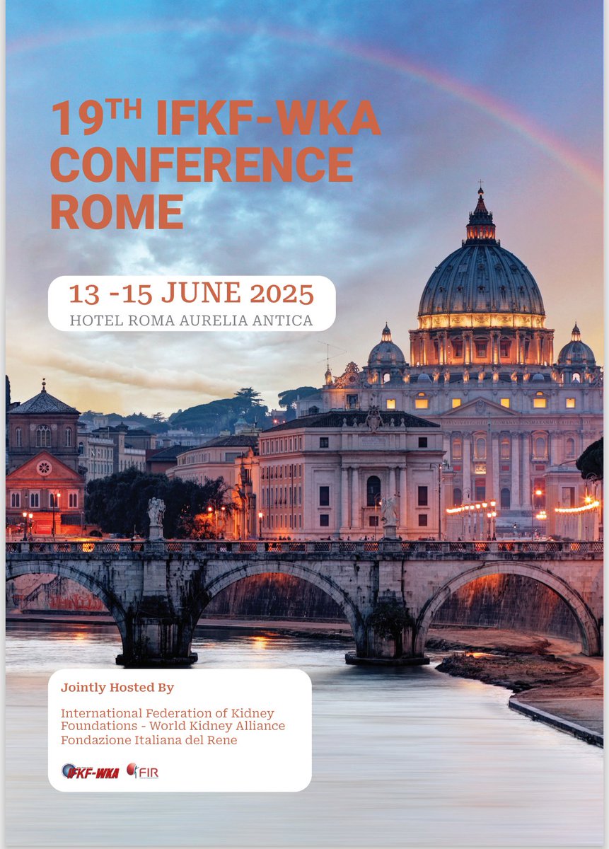 Dina Abdellatif (@dalatif) on Twitter photo Excited to welcome kidney foundations, healthcare professionals & advocates to Rome for the IFKF-WKA Annual Meeting, June 13–15!
For more info please visit: ifkf.org
For registration: info@ifkf.org
<a href="/ISNkidneycare/">Int Society of Nephrology</a>
<a href="/ERAkidney/">ERA - European Renal Association</a>
<a href="/DoICustodianGp/">Declaration of Istanbul Custodian Group</a>
<a href="/AfricanAFRAN/">African Association of Nephrology (AFRAN)</a> Excited to welcome kidney foundations, healthcare professionals & advocates to Rome for the IFKF-WKA Annual Meeting, June 13–15!
For more info please visit: ifkf.org
For registration: info@ifkf.org
<a href="/ISNkidneycare/">Int Society of Nephrology</a>
<a href="/ERAkidney/">ERA - European Renal Association</a>
<a href="/DoICustodianGp/">Declaration of Istanbul Custodian Group</a>
<a href="/AfricanAFRAN/">African Association of Nephrology (AFRAN)</a>