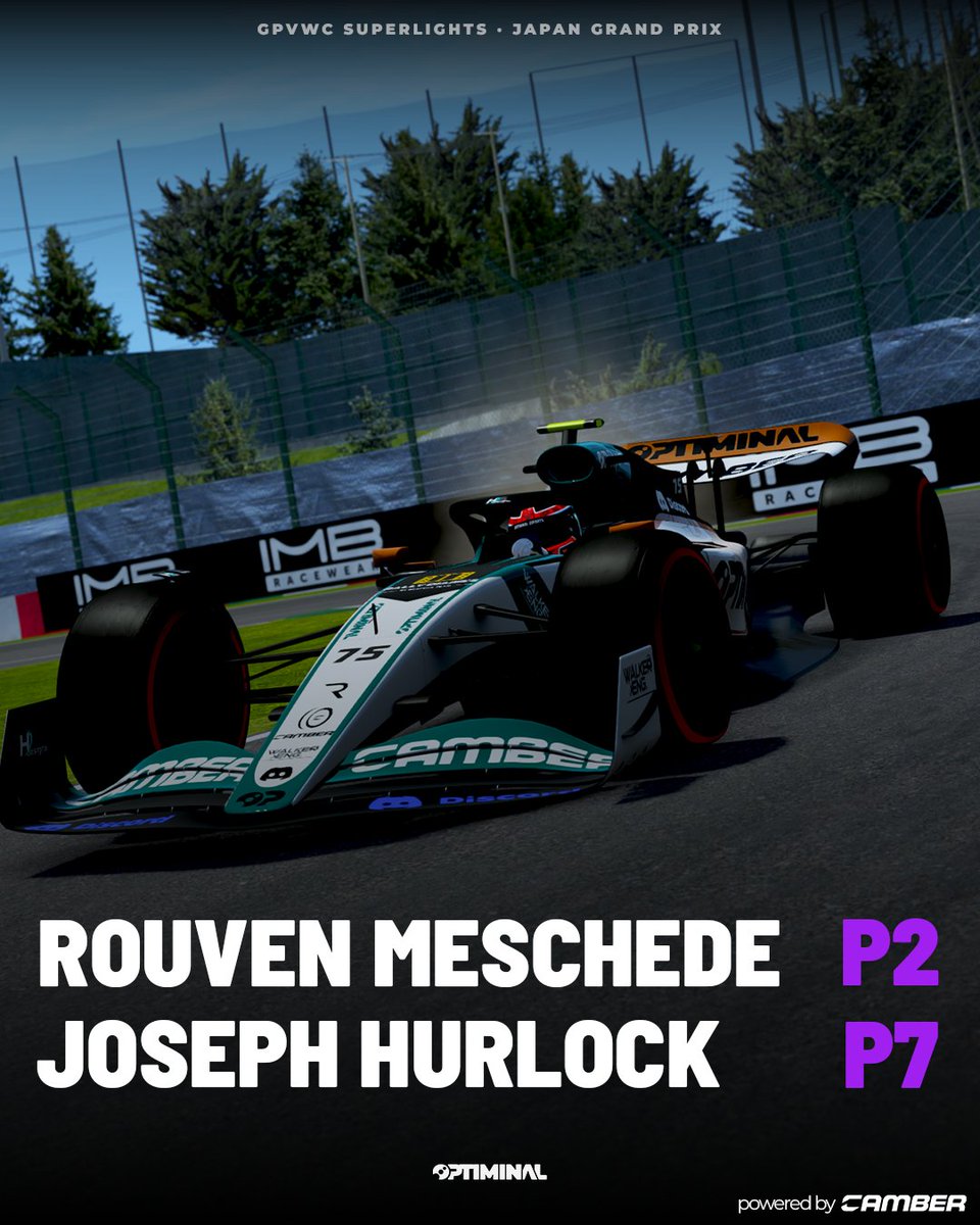 optiminal's tweet photo. Pole position for Rouven and a much needed P2 for the team! Joseph got his best result of the season, gaining 3 positions from his qualifying result!  
#optiminal #esports #weareop #simracing #suzuka #japan https://t.co/PCkjX0DHh5