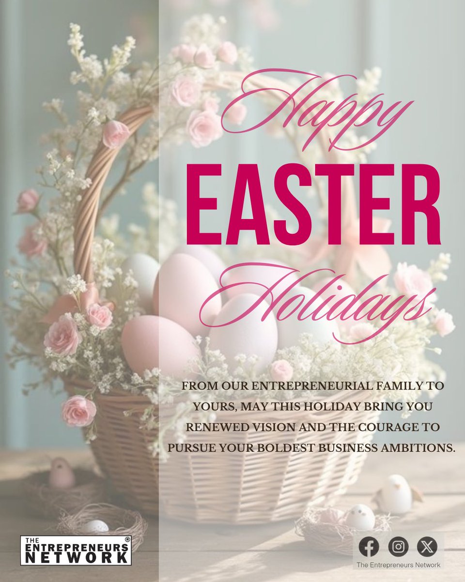 Happy Easter Holidays to You and Yours!

#easter2025 #entrepreneurship #TENlesotho #TheEntrepreneursNetwork #Maseru #Lesotho #EasterHolidays