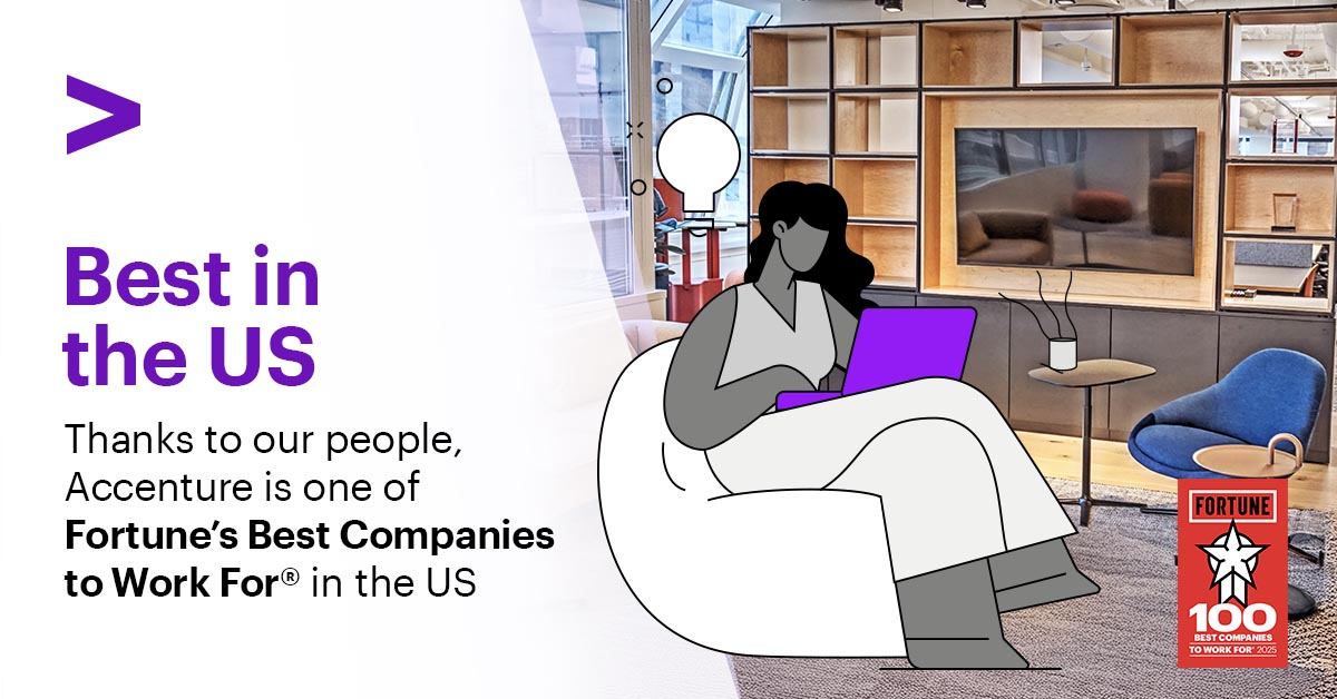 I'm proud to work at the heart of change at <a href="/Accenture/">Accenture</a>, where we’re among the top 10 on <a href="/Fortune/">Fortune</a>’s 100 Best Companies to Work For® in the United States for the 4th year in a row! #GPTW #Accenture #TheHeartOfChange