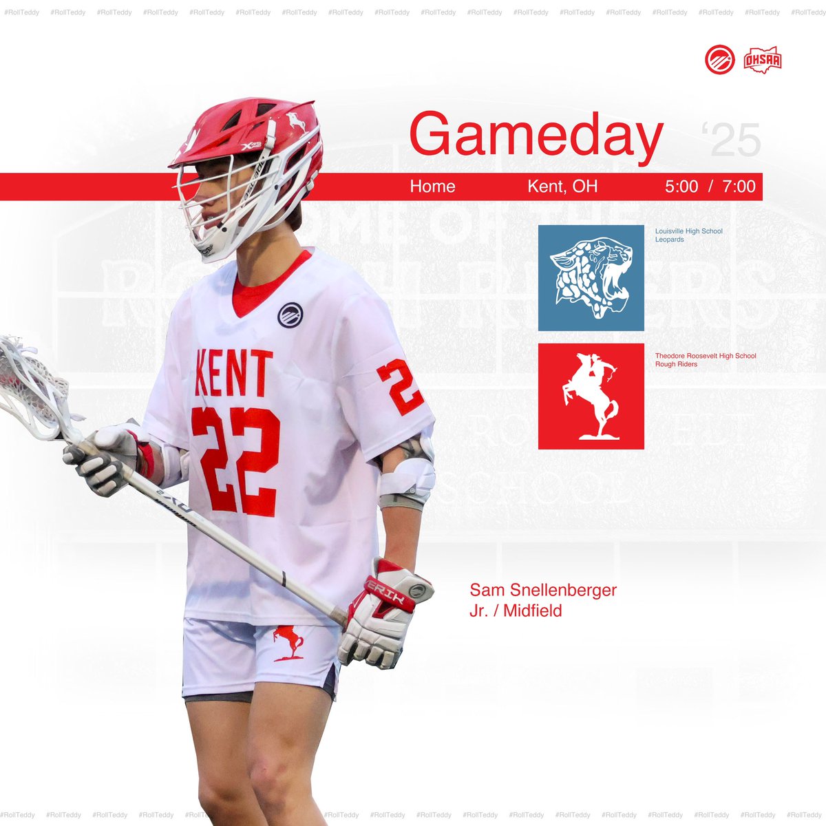 RoughRidersKENT's tweet photo. It’s GAMEDAY for Rough Rider Boys Lacrosse! 🥍🔥

📍 Home vs. Louisville 
⏰ JV – 5:00 PM | Varsity – 7:00 PM

Let’s get after it, Riders! #RollTeddy https://t.co/ytw9Xzpwvc