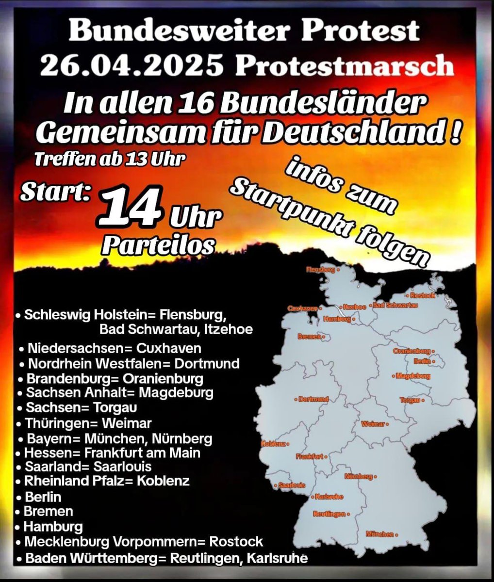 AM 26.04.2025 GEHT ES WEITER PROTESTMARSCH BUNDESWEIT!  
Bitte teilen. 😎🖖