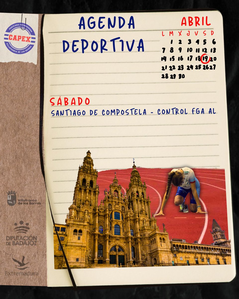 AtletismoCAPEX's tweet photo. ⚡Agenda Semana Santa‼️
Sábado 19
🔹I CONTROL FGA AIRE LIBRE – Santiago de Compostela
#atletismo #competicion #semanasanta #capex #400v https://t.co/WGGViWqMwP