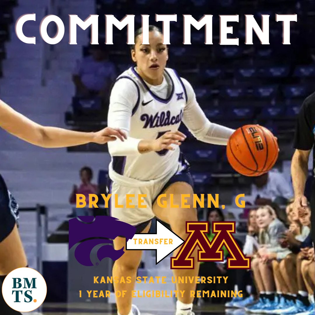 BREAKING: Kansas State transfer guard Brylee Glenn has committed to the Gophers, according to <a href="/TaliaGoodmanWBB/">Talia Goodman</a> 

Listed at 5-foot-11, she averaged 6.3p, 2.2r and 1.1a per game on 42.7/31.6/75.6 shooting splits in 2023-24. Did not play last season. si.com/college/minnes…