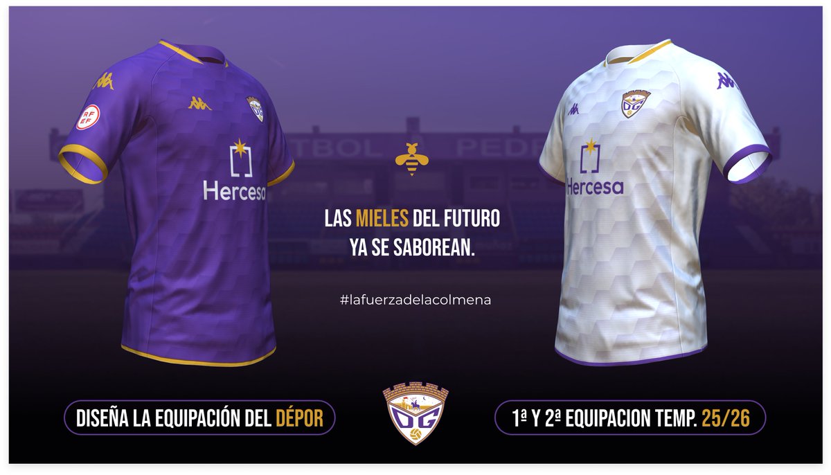 Por aquí dejo mi propuesta al <a href="/deporguada/">C.D. Guadalajara 🟣⚪️</a> y <a href="/KappaSport_ES/">Kappa Iberia</a> 

El patrón hexagonal busca la referencia a nuestra deliciosa miel de la Alcarria y el trabajo conjunto que realizan las abejas al producirla para representar el éxito reciente del club fruto del trabajo duro y la unión💜