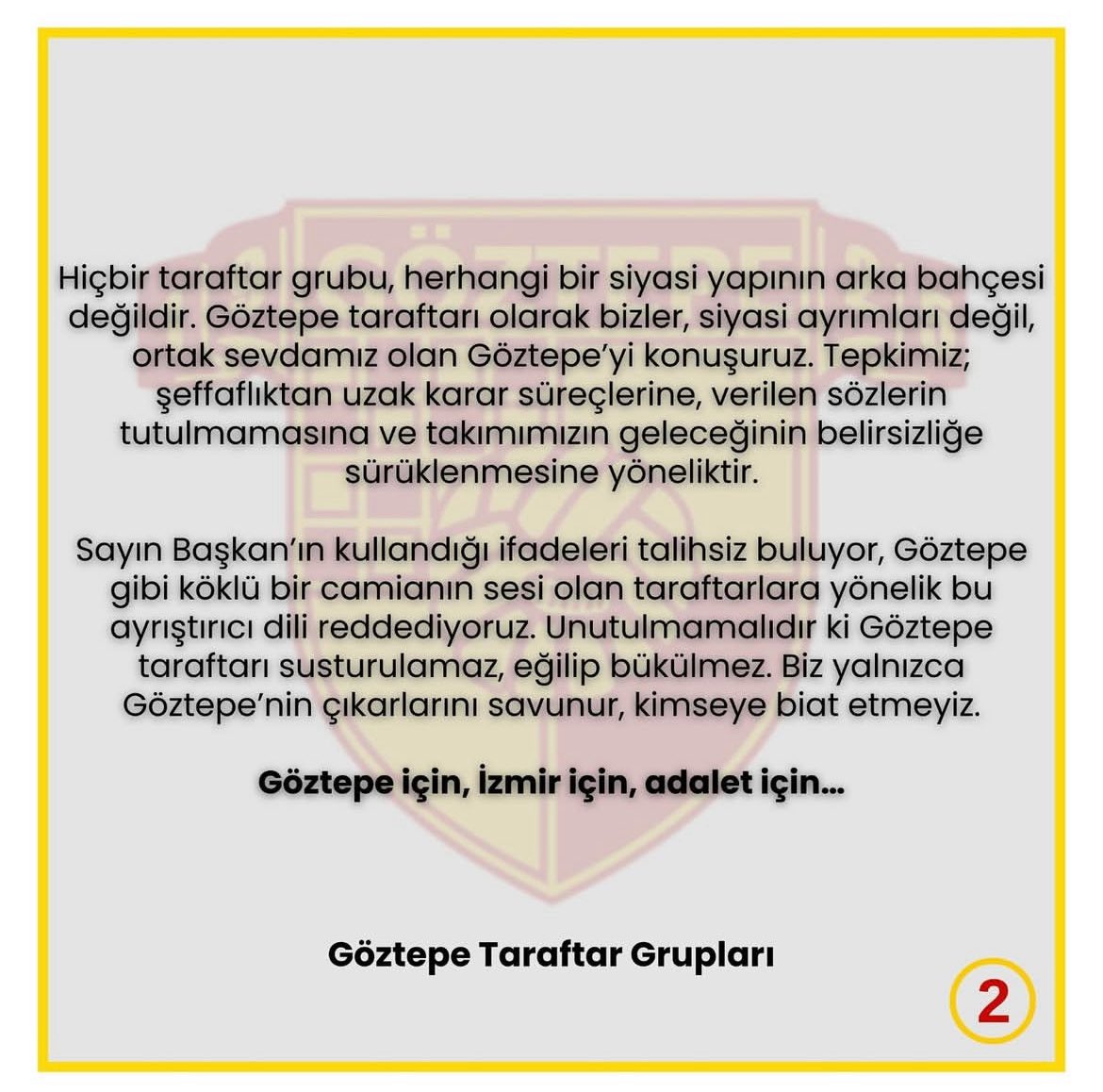 GÖZTEPE TARAFTARI SİYASETİN DEĞİL,HAKKIN VE ADALETİN YANINDADIR.
#Göztepe #Kaletayfa