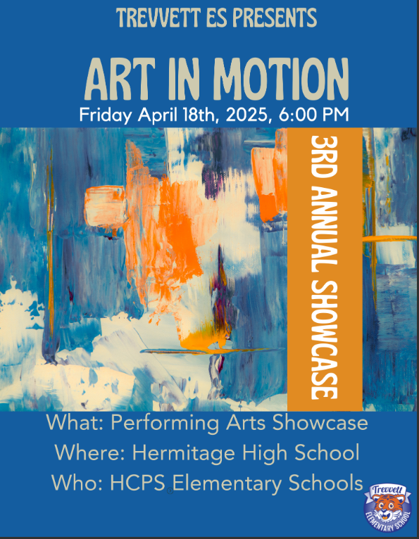 Trevvett Elementary School (@trevvett_elem) on Twitter photo TODAY’S THE DAY!!
Join us TONIGHT at 6 PM for the 3rd Annual Art in Motion Showcase at Hermitage High School!
Come celebrate the incredible talent of young artists across <a href="/HenricoSchools/">Henrico Schools</a> — it’s going to be an evening full of creativity and inspiration you won’t want to miss! TODAY’S THE DAY!!
Join us TONIGHT at 6 PM for the 3rd Annual Art in Motion Showcase at Hermitage High School!
Come celebrate the incredible talent of young artists across <a href="/HenricoSchools/">Henrico Schools</a> — it’s going to be an evening full of creativity and inspiration you won’t want to miss!