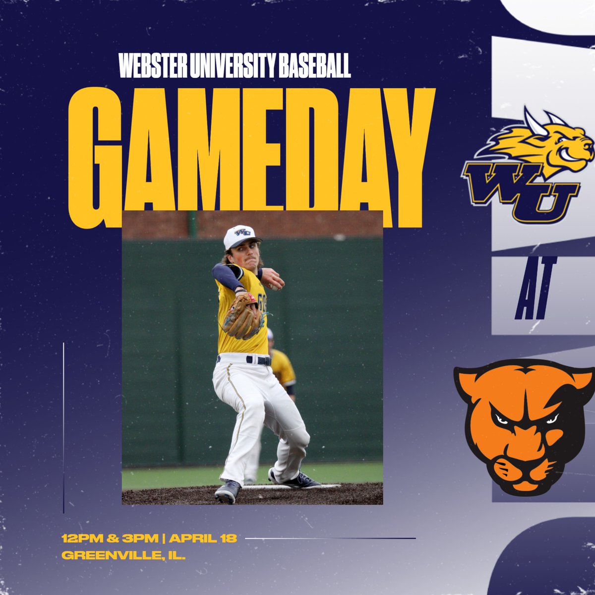 BSB | The No.19 Webster University baseball team travels to Greenville University for a conference doubleheader starting at 12:00PM in Greenville, Illinois. 

⏰ - 12PM &amp; 3PM
📈 - athletics.greenville.edu/sports/bsb/202…
📺 - team1sports.com/prepcasts/