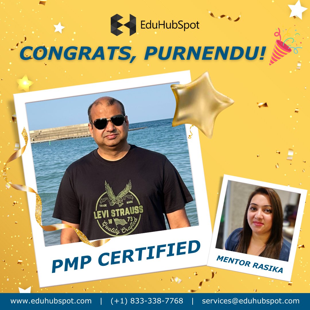 eduhubspot's tweet image. #SpotYourSuccess 🏆
Congratulations on achieving your PMP Certification, Purnendu Bhanjdeo! You have worked hard and it has paid off. Thank you for trusting us with your journey!

Mentored by: Rasika Inamdar PgMP®, PMP®, PMI – ATP®

eduhubspot.com

#eduhubspot