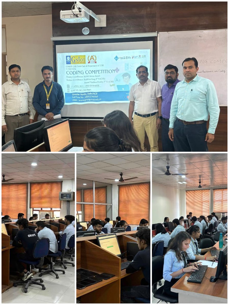 GNIOTCollege's tweet image. GNIOT CSE-Tech Club successfully hosted the Coding Competition on April 17, 2025. Students showcased skill, creativity, and competitive spirit — making it an event to remember!
#GNIOT #CodingCompetition #TechClub #FutureCoders #TechInnovation