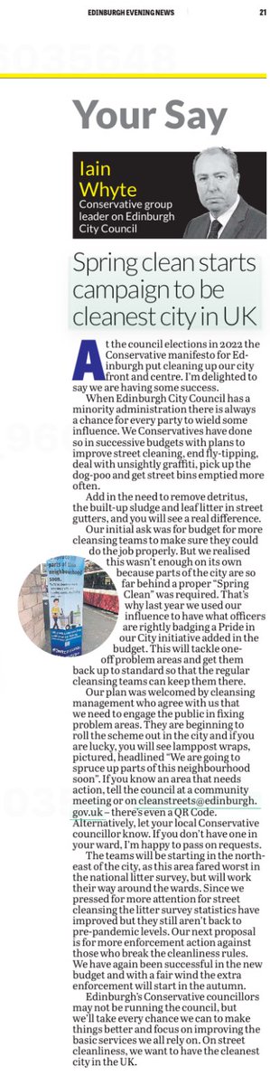 Iain Whyte (@cllrwhyte) on Twitter photo My <a href="/edinburghpaper/">Edinburgh Evening News</a> column today. <a href="/EdinburghTories/">Edinburgh Conservatives</a> delivering on our manifesto pledge to Clean up our Capital. My <a href="/edinburghpaper/">Edinburgh Evening News</a> column today. <a href="/EdinburghTories/">Edinburgh Conservatives</a> delivering on our manifesto pledge to Clean up our Capital.