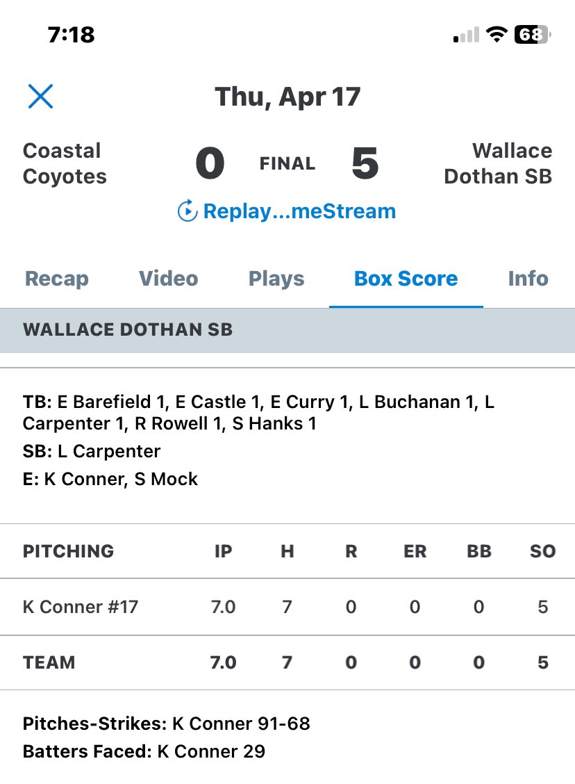 Bridgette Conner (@bridgettec58020) on Twitter photo Katlyn threw her 5th shut out of the season with 0 walks and 5 K! Katlyn threw her 5th shut out of the season with 0 walks and 5 K!