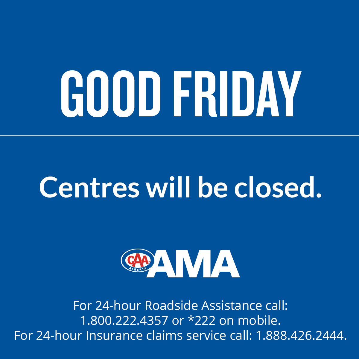 Just a reminder our centres are closed today for Good Friday, but our Roadside Assistance Teams are ready to help you during your long weekend journeys. 🚗💨
