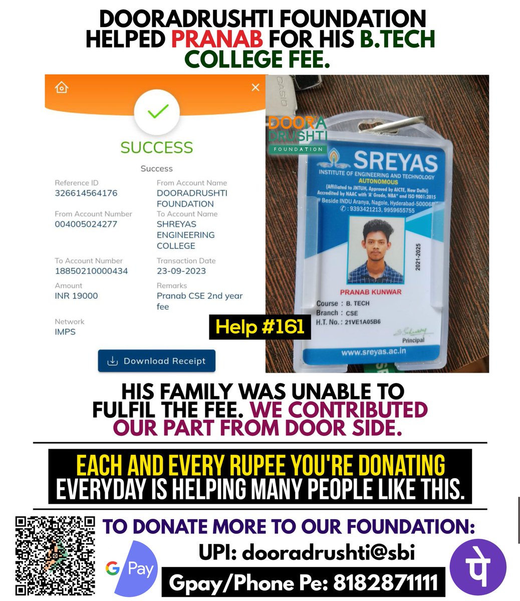 Help #161 post from <a href="/dooradrushti/">Dooradrushti Foundation</a> ❤️🤝

Spread our initiative of <a href="/DonateOnlyRupee/">Donate Only One Rupee</a> to more people and help us in helping more needy ones 😊 #Door_Helps #DonateOnlyOneRupee