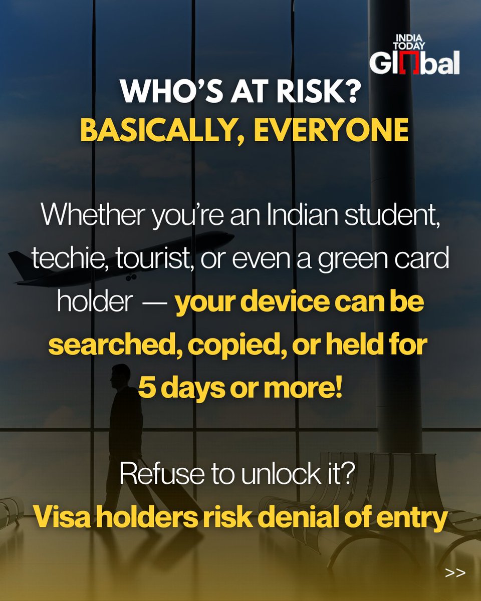 ITGGlobal's tweet photo. Indian travellers to the U.S., take note—your devices can now be searched without a warrant at American airports. Refusal to unlock? It could cost you your entry. Here’s how to protect your data — and your rights.
#USVisa #BorderSearch #DigitalPrivacy #USImmigration #TravelSmart #IndiaTodayGlobal