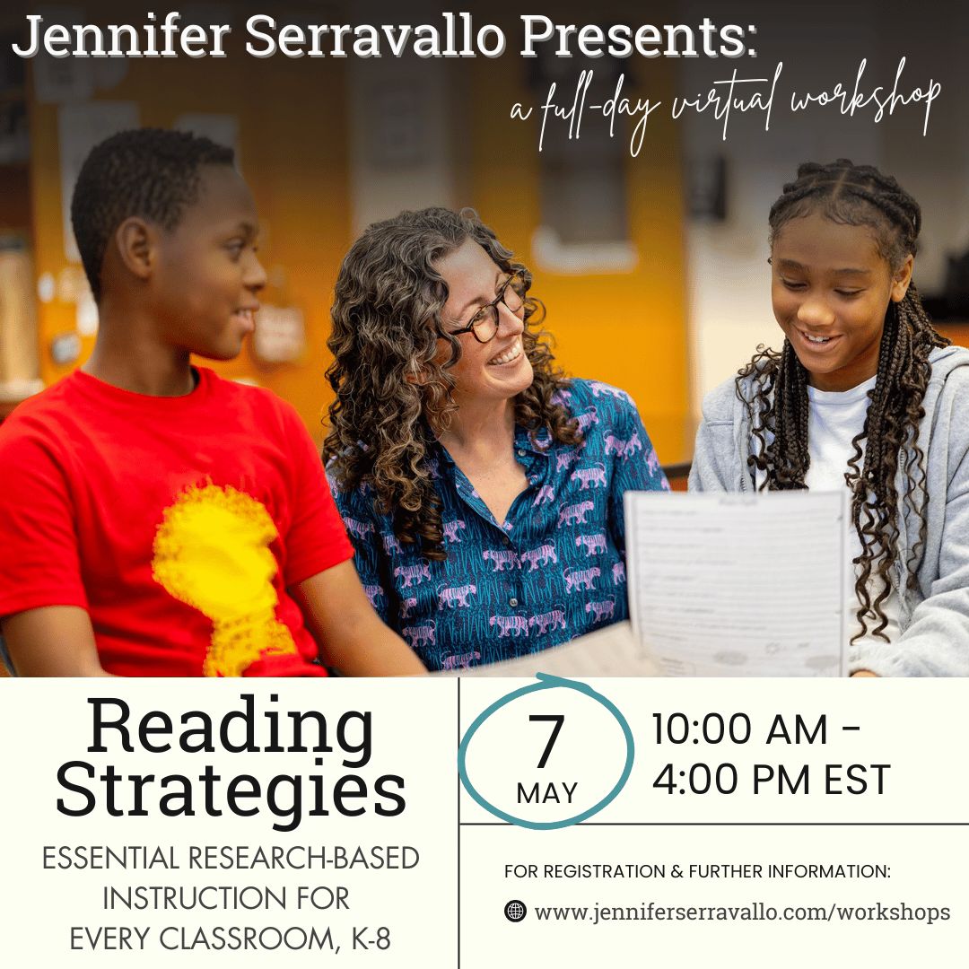 Join me virtually for an upcoming workshop based on The Reading Strategies Book 2.0. 

🗓️ Wednesday, May 7
🕗 10am-4pm ET 
 
🔗 web.cvent.com/event/376859b6… 

#teacherPD #PDforteachers #SerravalloStrategies #LiteracyStrategiesConsulting