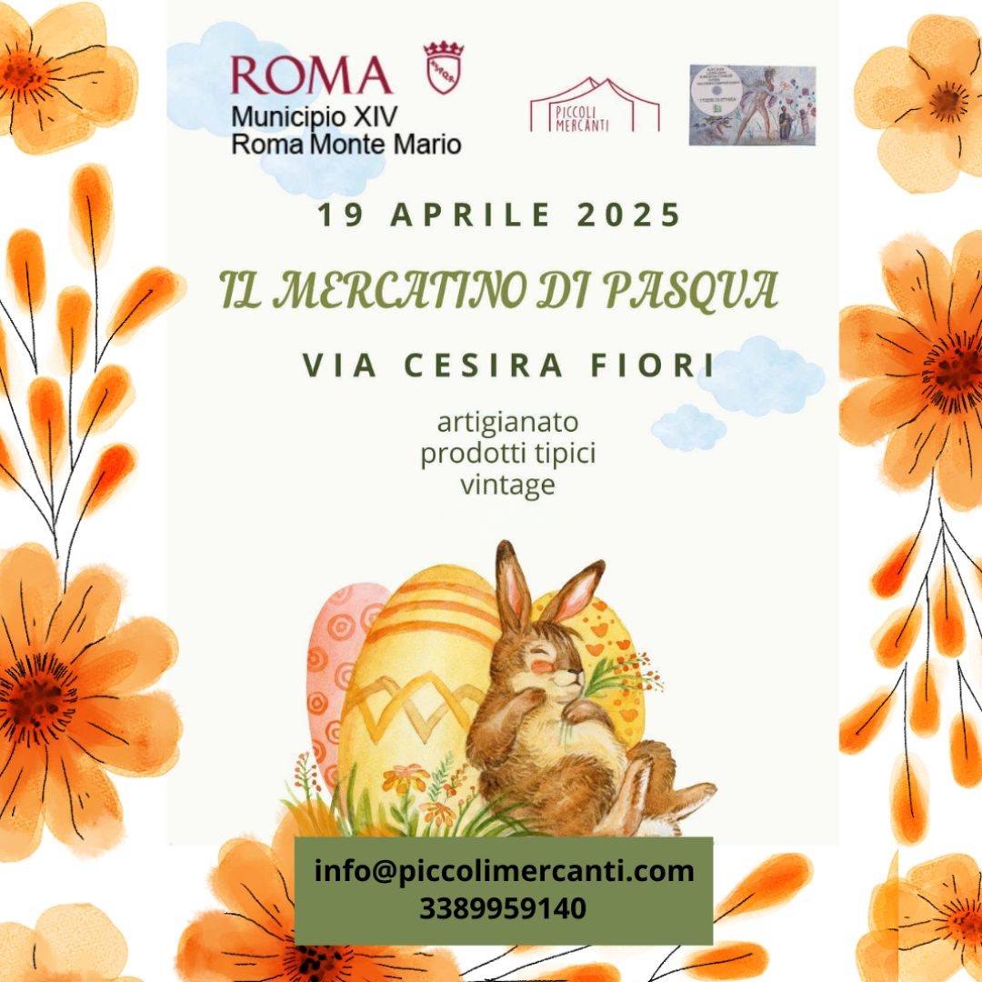 Roma's tweet photo. 🐇🥚Domani 19 aprile, in via Cesira Fiori, nel #MunicipioXIV, "Il Mercatino di Pasqua": nel quartiere di #Ottavia, bancarelle di artigianato, prodotti tipici, oggetti vintage e tante curiosità.
ℹ️ info@piccolimercanti.com
📞 338 9959140
Info 👉 https://t.co/QER0nVMs2I https://t.co/2BoBigOmCI