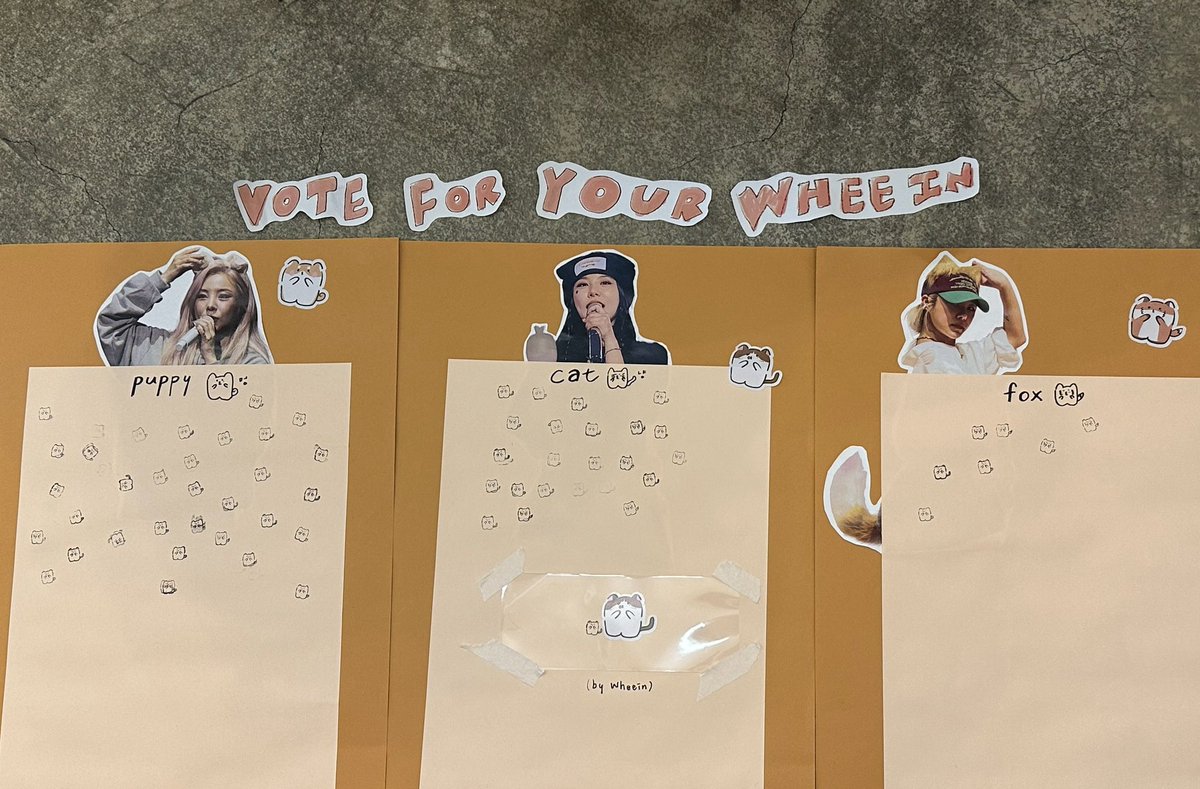 【𝑾𝒉𝒆𝒆 𝑰𝒏 𝑴𝒚 𝑾𝒐𝒓𝒍𝒅】
투표 결과는… Whee In is my… Puppy!!! (본인은 고양이를 선택했지만)
참여해 주신 모든 분들께 진심으로 감사드립니다! 여러분 덕분에 이번 이벤트를 잘 마무리할 수 있었습니다!
#Whee_In_MyWorld
#휘인 #마마무 #WHEEIN #MAMAMOO