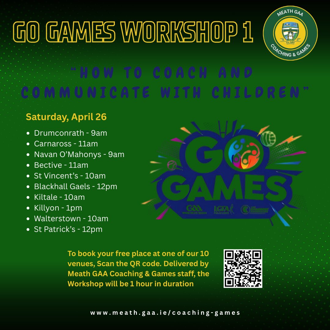 Book your free place on our first <a href="/MeathGAA/">Meath GAA</a> Coaching &amp; Games Go Games Workshop of 2025 - "How to Coach and Communicate with Children"

meath.gaa.ie/go-games-works…