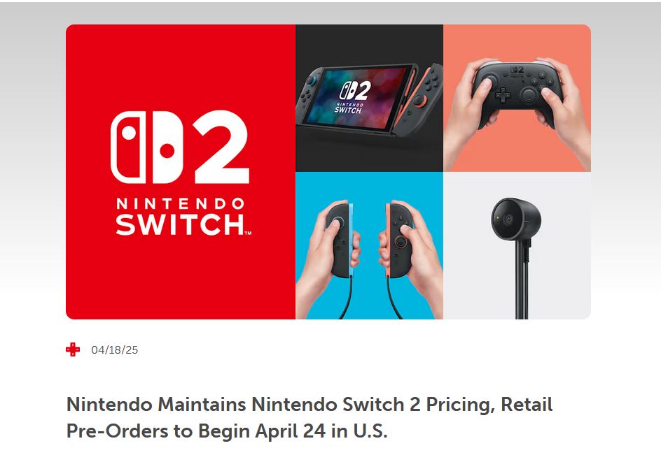 videogamedeals's tweet photo. Nintendo Maintains Nintendo Switch 2 Pricing, Retail Pre-Orders to Begin April 24 in U.S. https://t.co/Tjr4DhXSNG https://t.co/p3TvNOktwD