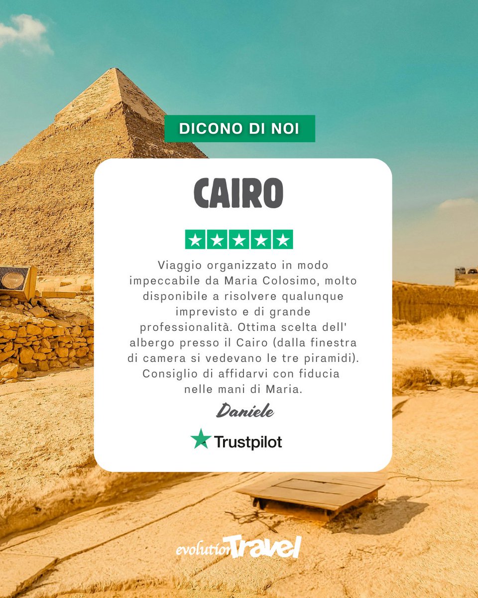 Ciao Daniele! Siamo così felici che tu abbia apprezzato il tuo tempo con noi e ti ringraziamo per aver condiviso la tua esperienza! Ci auguriamo di rivederti presto! 😊 Complimenti a Maria❤️

#evolutiontravel #consulenteviaggionline