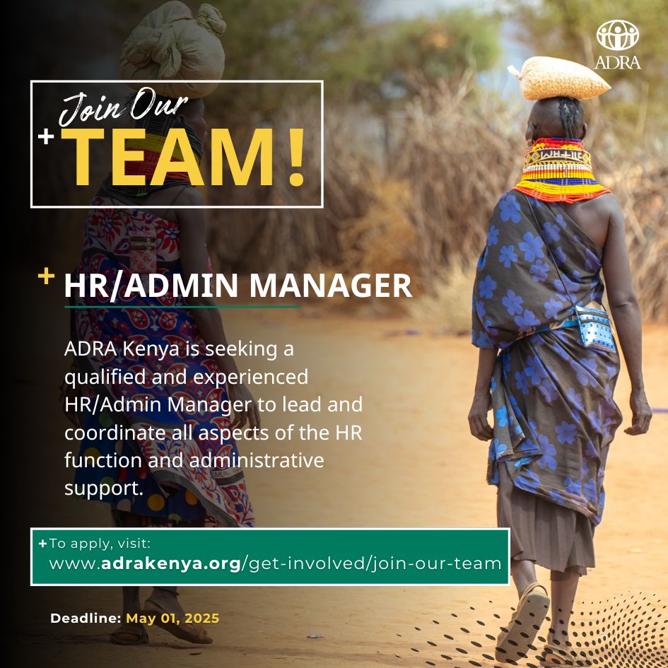📢 We're Hiring!
Join ADRA Kenya as an Admin/HR Manager in Nairobi.
📍 Local position – Kenya citizens only
🗓️ Deadline: 01 May 2025, 5:00 PM
Apply &amp; view ToR 👉 adrakenya.org/get-involved/j…
#HRJobs #NGOCareers #ADRAKenya #NowHiring