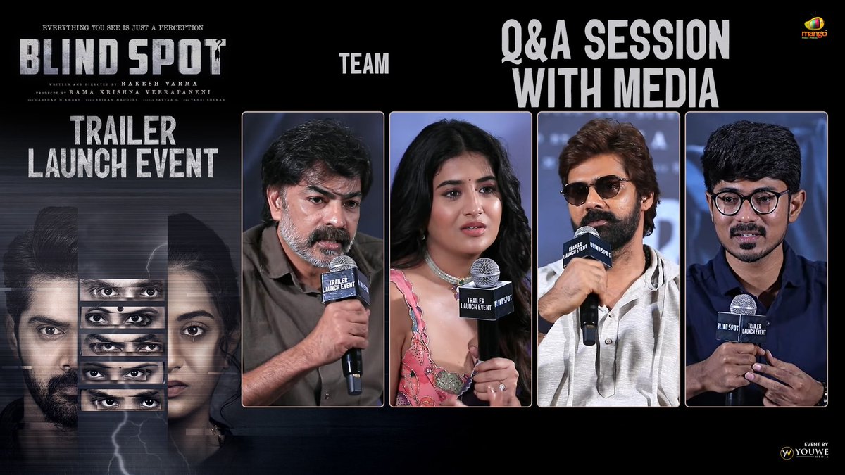 Vamsi Kaka (@vamsikaka) on Twitter photo Q&A session with Team #BlindSpot at the Trailer Launch Event
▶️ youtu.be/d2PzzIJHJJA
Written & Directed by <a href="/dir_rakeshvarma/">Director Rakesh Varma</a>
Produced by #RamaKrishnaVeerapaneni
Music: <a href="/SriramMaddury/">Sriram Maddury</a>
<a href="/Naveenc212/">Actor Naveen Chandra</a> <a href="/RashiReal_/">Rashi singh</a> Q&A session with Team #BlindSpot at the Trailer Launch Event
▶️ youtu.be/d2PzzIJHJJA
Written & Directed by <a href="/dir_rakeshvarma/">Director Rakesh Varma</a>
Produced by #RamaKrishnaVeerapaneni
Music: <a href="/SriramMaddury/">Sriram Maddury</a>
<a href="/Naveenc212/">Actor Naveen Chandra</a> <a href="/RashiReal_/">Rashi singh</a>