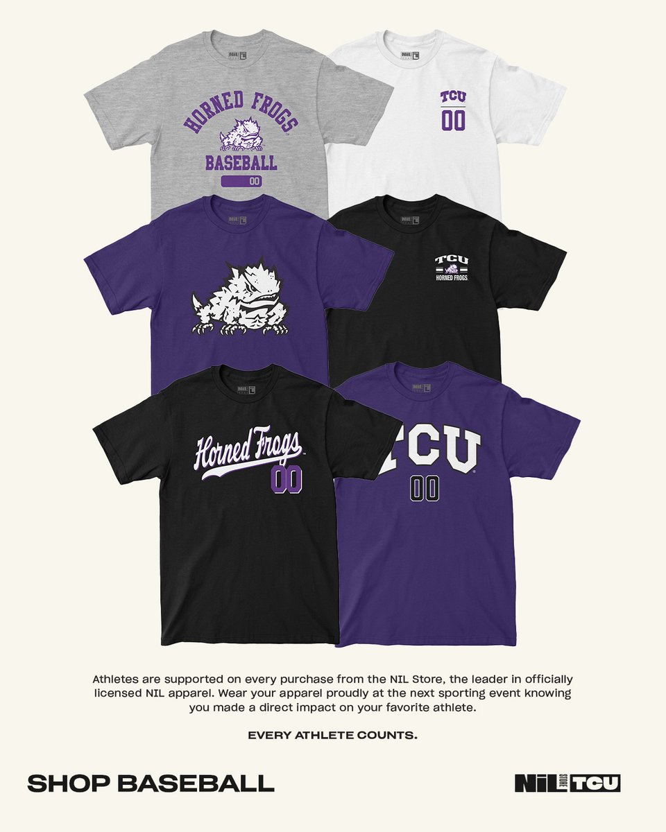 TCU NIL Store (@tcunilstore) on Twitter photo Support your favorite <a href="/TCU_Baseball/">TCU Baseball</a> players with new merch!
Shop: nil.store/tcu/sports/bas… Support your favorite <a href="/TCU_Baseball/">TCU Baseball</a> players with new merch!
Shop: nil.store/tcu/sports/bas…