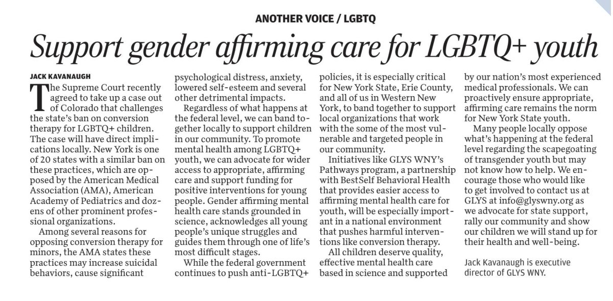 Jack_K's tweet photo. Thanks you to the Buffalo News for printing my Another Voice submission this week. It's more critical than ever to supper evidence-based care for all young people, especially LGBTQ+ youth. https://t.co/llB83WCfCn