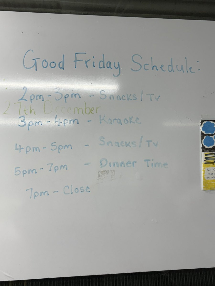 Sharkness03's tweet photo. Todays @Coffee4Craig Good Friday Drop In Schedule. Karaoke will be a firm favourite today 🎤 https://t.co/kkxsnkyhj0