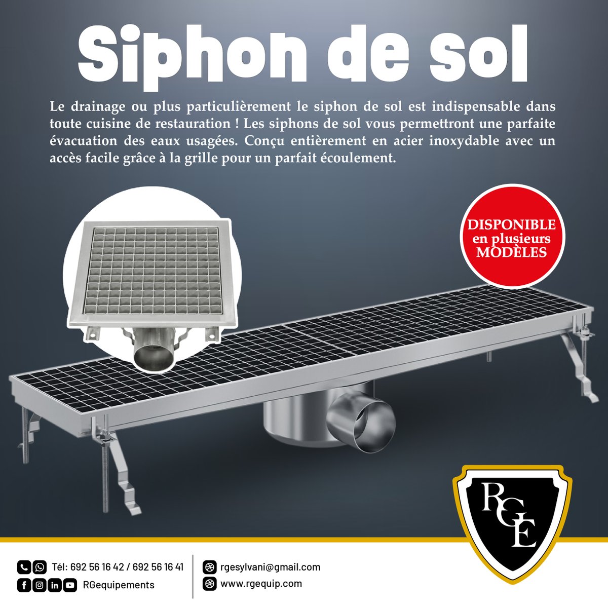 RoyalGrillEquip's tweet photo. Siphon de sol pour vos cuisines cuisines professionnelles disponible chez #RoyalGrillÉquipements #Rotisserie #RGE #bakery #Grill #Cameroon #KitchenEquipements #Douala #BonWeekEnd #laminoir #Juice #Extractor #HappyEaster https://t.co/8bZd2F8luW