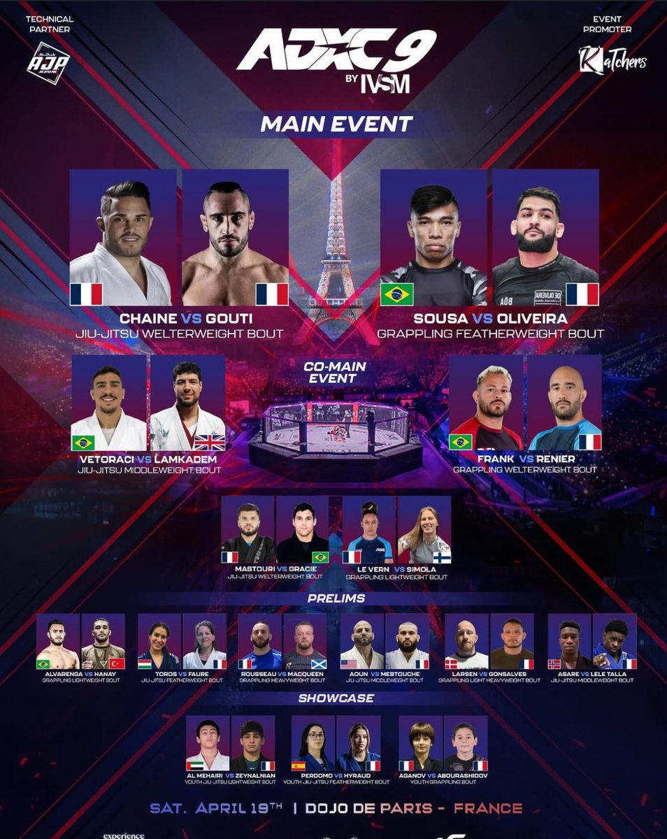 Le5emeRound's tweet photo. Oubliez pas l’ADXC9 demain !

Des bons noms à suivre pour les amateurs de grappling 

Il y aura du Gi et du No-Gi !

Force et courage à nos compatriotes. 

#ADXC9 https://t.co/ls1xjN6qwl
