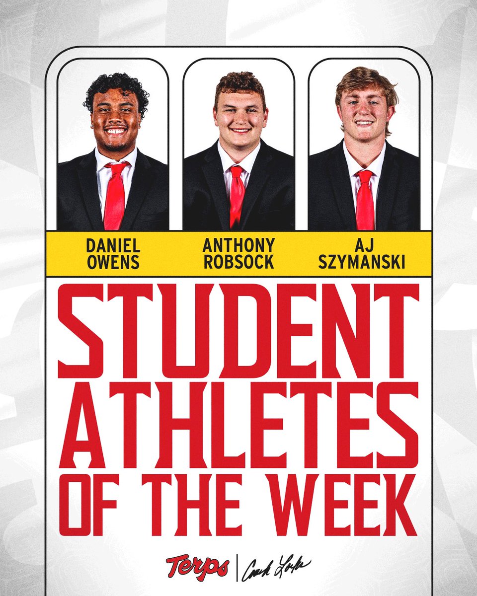 Michael Locksley (@coachlocks) on Twitter photo Congrats to our Student Athletes of the Week: <a href="/DO__x11/">Daniel Owens</a> <a href="/ARobsock/">Anthony Robsock</a> <a href="/AJSzymanski3/">AJ Szymanski</a> Congrats to our Student Athletes of the Week: <a href="/DO__x11/">Daniel Owens</a> <a href="/ARobsock/">Anthony Robsock</a> <a href="/AJSzymanski3/">AJ Szymanski</a>