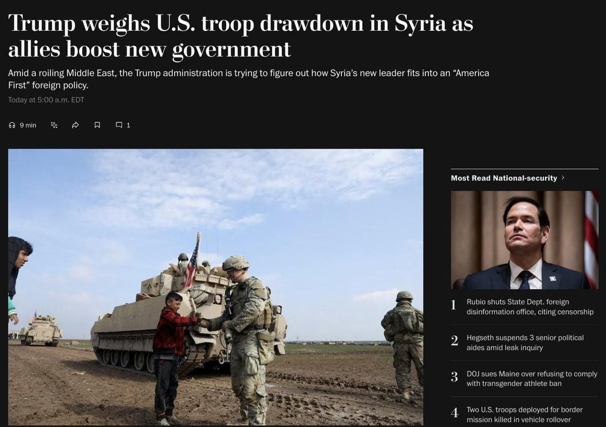 XevnaM2's tweet photo. 🚨 Dünyaca ünlü haber sayfası Washington Post: 

"ABD, Suriye'den tamamen çekilmeyi planlamıyor ancak savunma yetkililerine göre asker azaltımı ve birliklerin konsolidasyonu süreci başladı." https://t.co/lx8HRFyMEI